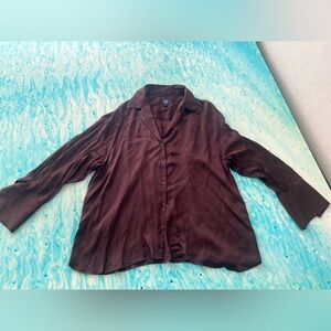 GAP Satin Button-Up Shirt - Chocolate Brown